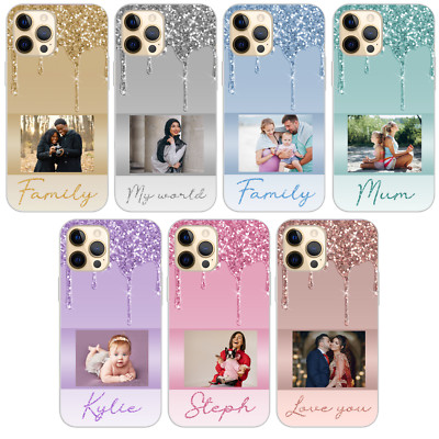 Personalisierte Handy Hülle Foto Glitzer Silikon Cover für iPhone 15 14 13 12 11