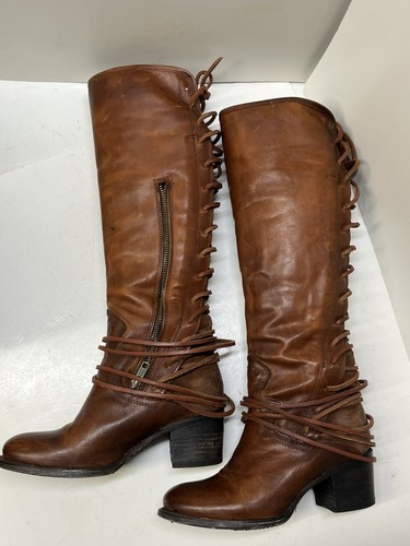 Freebird Womens Coal Brown Leather Knee High Block Heel Riding Boots Size 7 - Picture 12 of 24