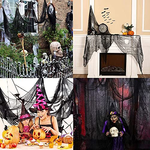 Confezione da 7 decorazioni Halloween in tessuto inquietante 72x30 pollici con ragni ragnatele bianche, - Foto 5 di 8