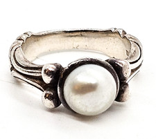 White pearl scroll sterling silver thick solid sterling silver ring size 6