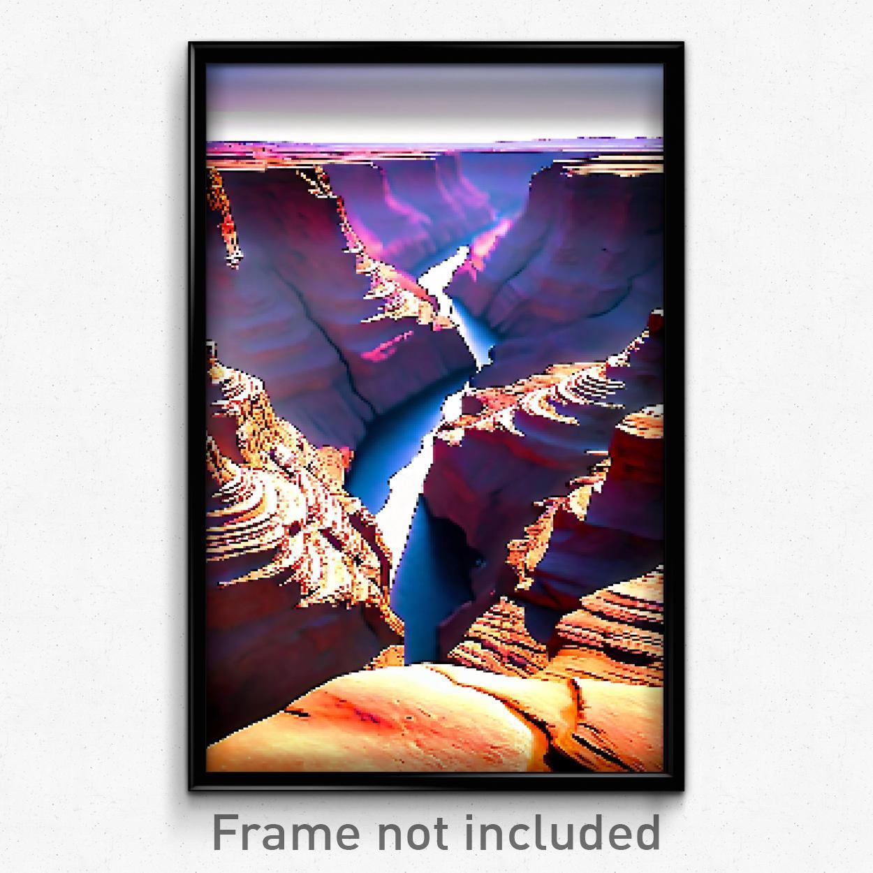 8 Bit Psychedelic Pixel Art Poster of Massive Canyon Video Game Print