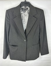 Kasper Women  s Blazer 8 Gray Pinstripe Long Sleeve One Button Stretch Pockets