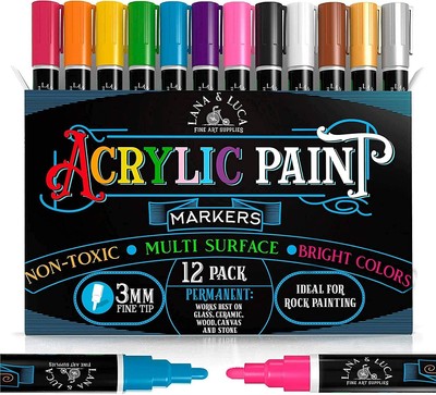Acrylic Paint Markers Reversible Tips Acrylic Paint Pens for Rock Painting St...