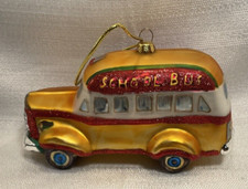 Christmas Ornament Mouth Blown Plastic Yellow School Bus 5  X 2.75  