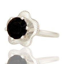 Flower Design 925 Sterling Fine Silver Prong Set Black Onyx Gemstone Rings