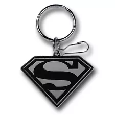 Superman Enamel Chrome Black Symbol Keychain Grey