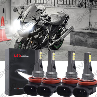 4x LED H11 H9 For Kawasaki ZX1400A Ninja ZX14 2006 2007 Headlight Bulbs Kit