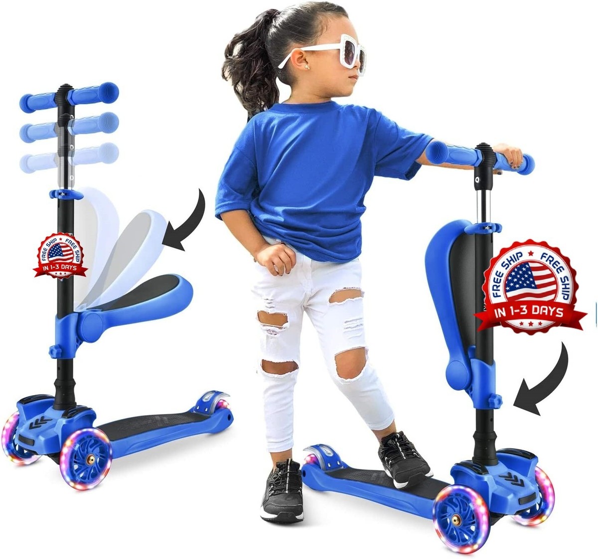 NEW Patineta Scooter Para Niños Con Asiento Plegable Seat Scooter