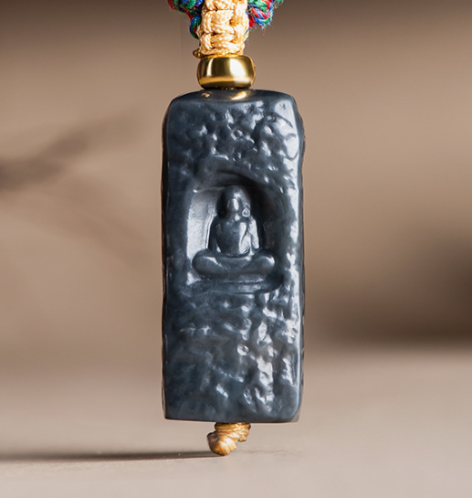 Certified Natural Hetian jade ink jade nephrite enlightenment jade pendant