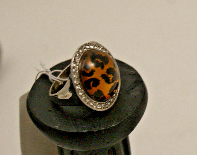 Chunky Brown Stone & Crystals Silver Tone Fashion Jewelry Dress Ring Choose  Size | eBay