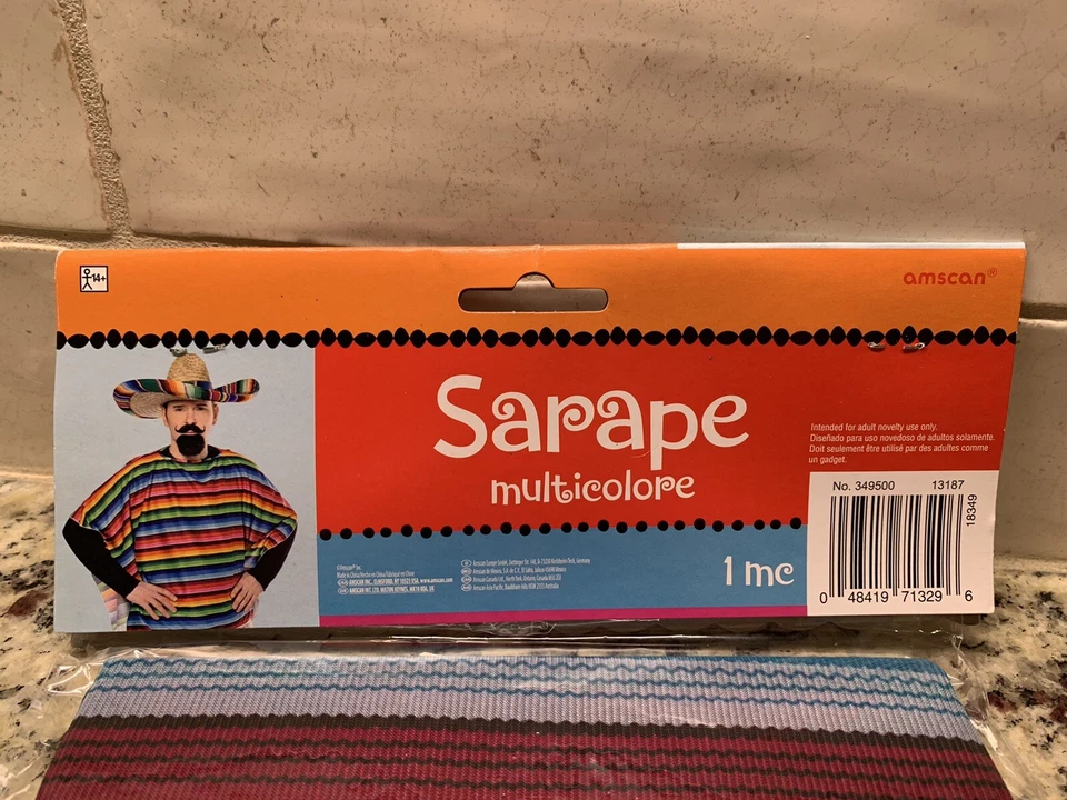 NEW Mens Mexican Hispanic Serape Poncho Halloween Adult Costume Cinco De Mayo - Image 4 of 4