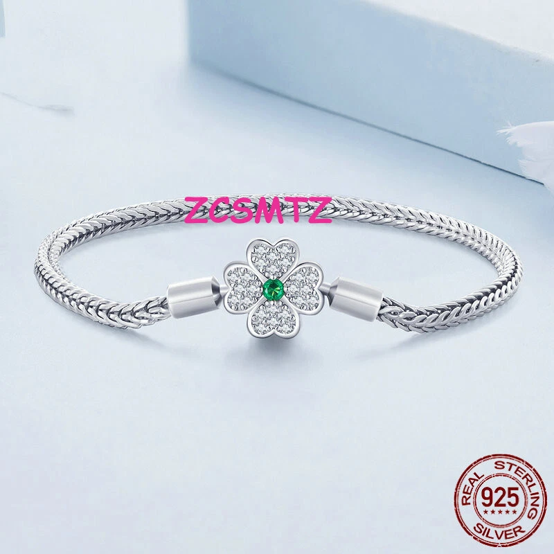 Glücksklee-armband Sterling Silber S925 Grüner Zirkonia Damenarmband - Bild 2 von 4