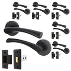 Black Door Handle Latch Set - Pack of 6 | Round Curved Door Handles & Latch 64mm