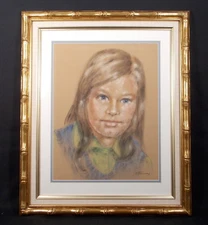 Pastel Portrait Of Girl Signed Aina Sturms Pastel Framed~ 23 3/4" x 19 3/4"
