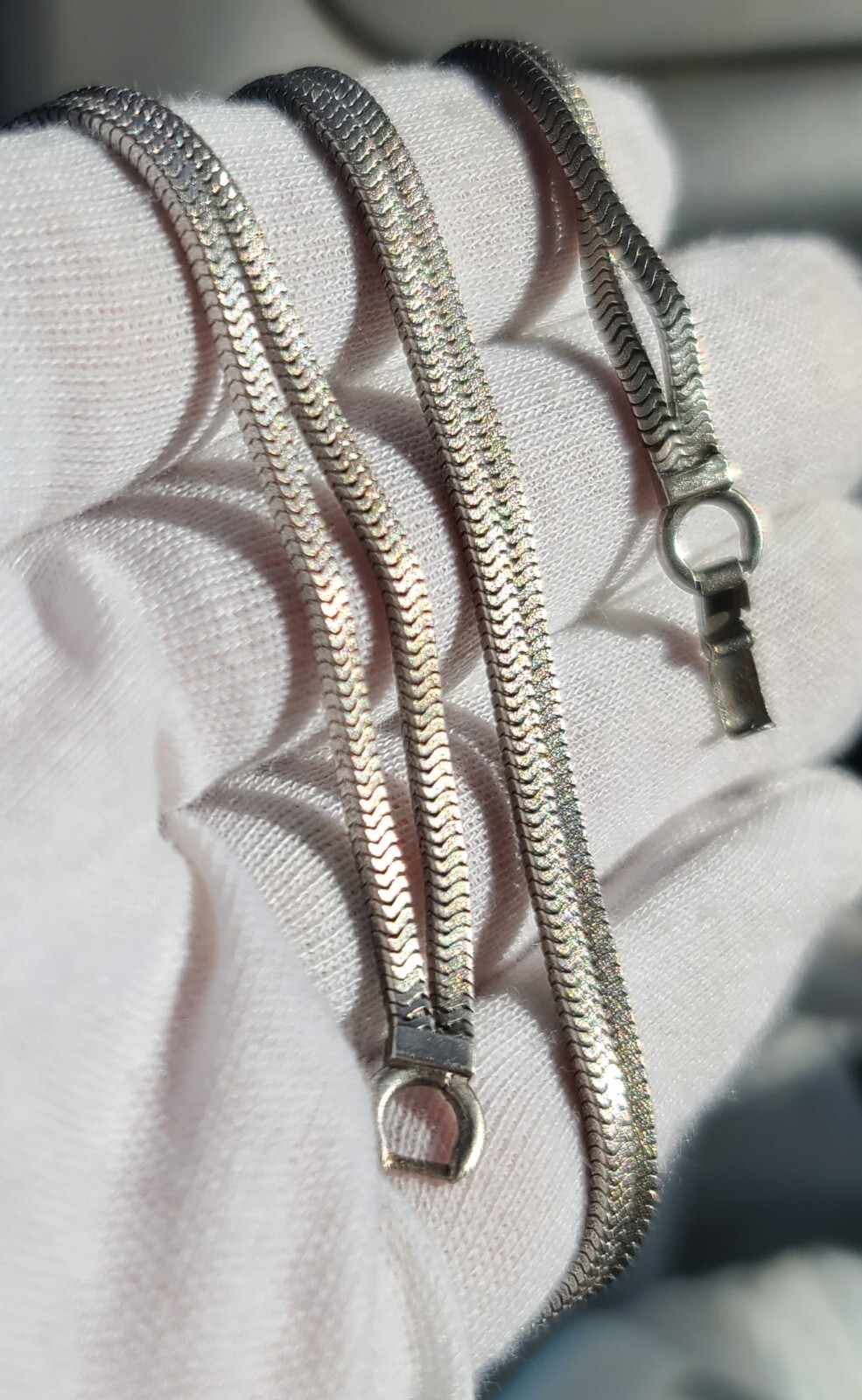 Vintage Sterling 925 Solid Silver Square Snake Ch… - image 1