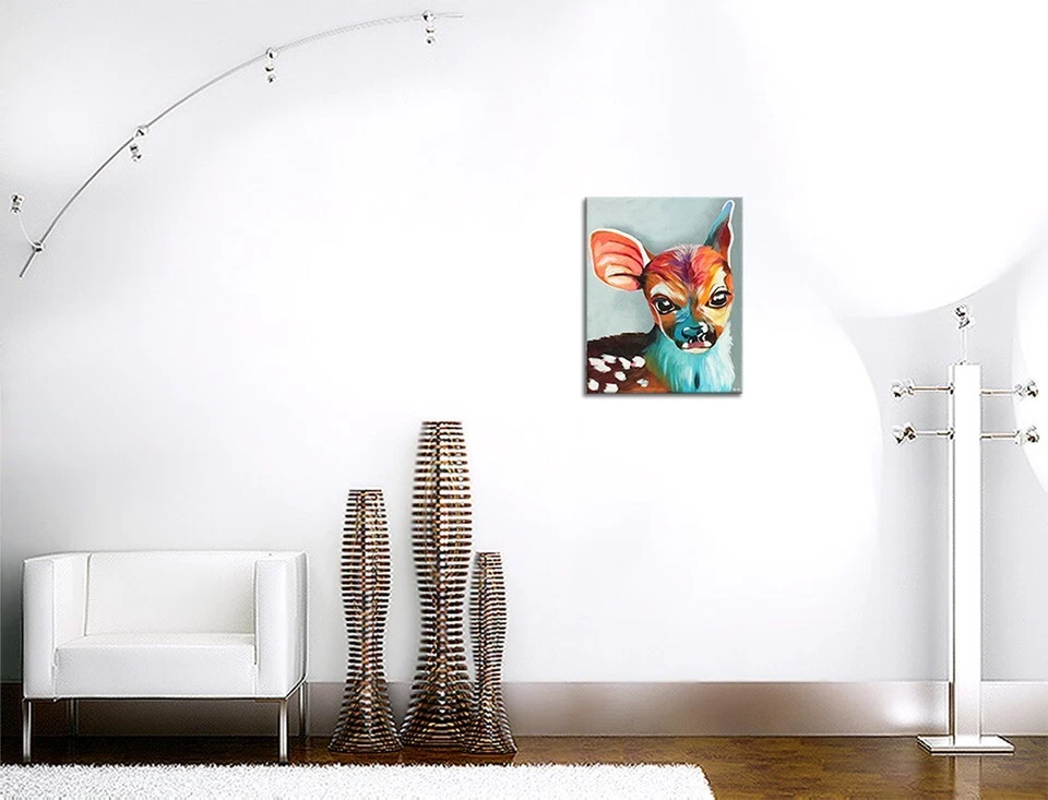 ORIGINAL Acryl Bild Gemälde Reh Abstrakt Malerei Kunst Modern Bamby HANDGEMALT - Bild 3 von 4