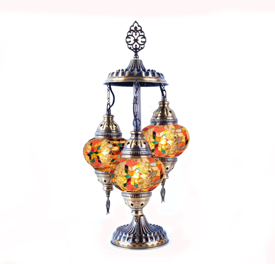 土耳其灯,3 环形土耳其台灯,马赛克摩洛哥书桌灯,Asylove — 第 3/4 张图片