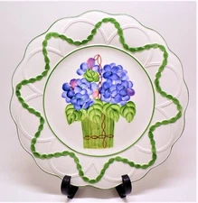The Mane Lion Ceramic Decorative Plate Blue Hydrangea Floral Hand Painted Italy