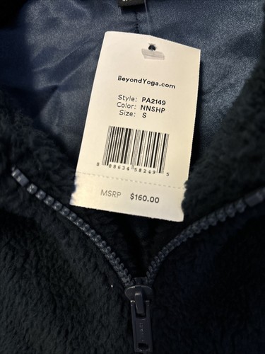 Giacca pelliccia sintetica Beyond Yoga donna blu navy zip intera taglia small prezzo al dettaglio consigliato $160 - Foto 3 di 7