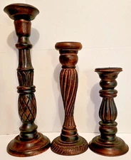 Lot 3 JC Penney Candle Dark Brown Wood Candle Holders Different Design Geometric