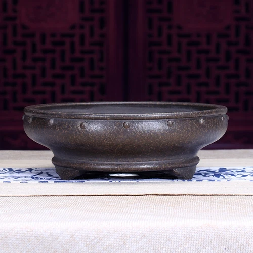7" Round Traditional Chinese Bonsai Pot Old Style Unglazed Purple Sand Flowerpot - Picture 10 of 27