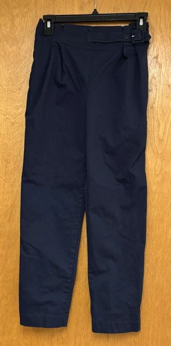 Zara Pants Kids Girls 13-14 Navy Blue Straight Leg Elastic Waist Pocket Belted