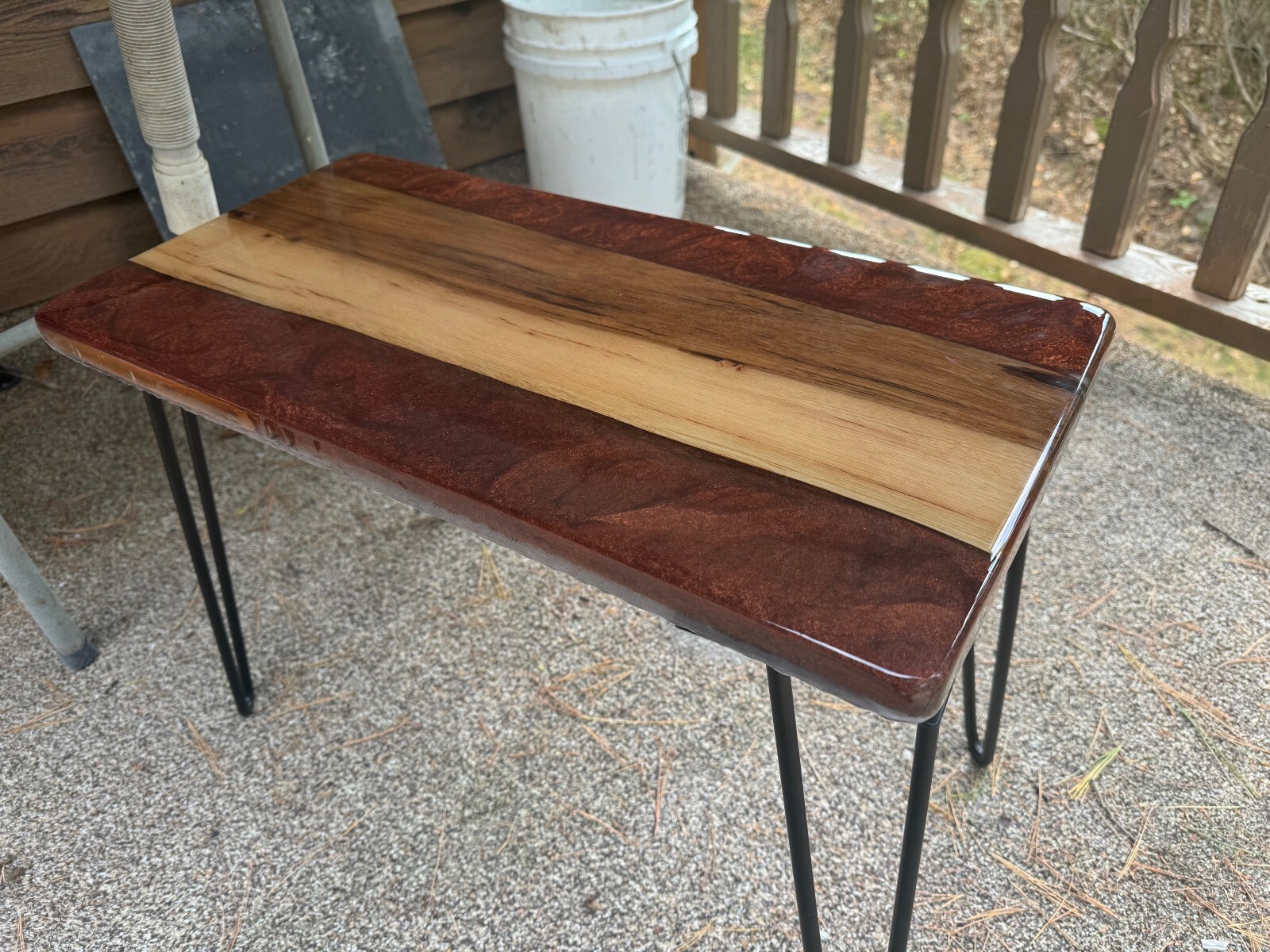 Live Edge wood and epoxy-Hickory wood with Scarlett and Bronze Epoxy Rivers-image