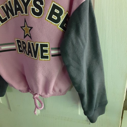 RMLA Pullover Hoodie Always Be Brave Girls Size 6 Purple Gray Elastic Waist Tie - Picture 3 of 7