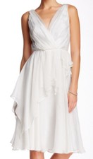 ABS Allen Schwartz  ~ Ivory Silk Draped Ruffles Double V Party Dress 4 NEW $503