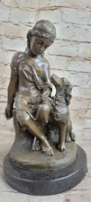 Fabulous Bronze Statue Sculpture Girl Woman Lady Dog Figurine Art Deco Artwork