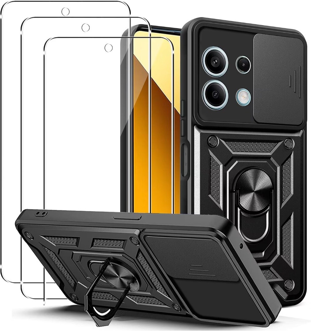 Cover COMAKU Antiurto Per Xiaomi Poco M6 4G / Redmi 13 4G Con Anello Porta Dita E Supporto Magnetico - Blu
