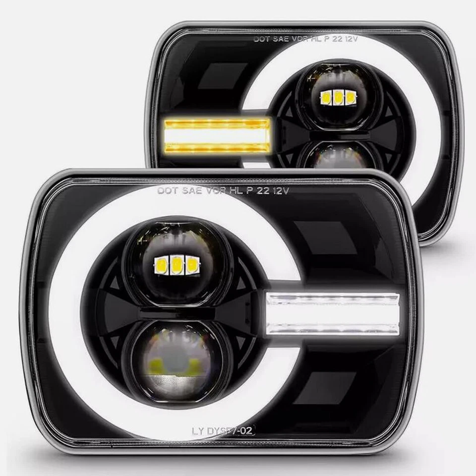 Pair 5x7" 7x6" LED Headlights DRL For Ford E-150 E-250 Econoline Van Club Wagon - Image 2 of 4