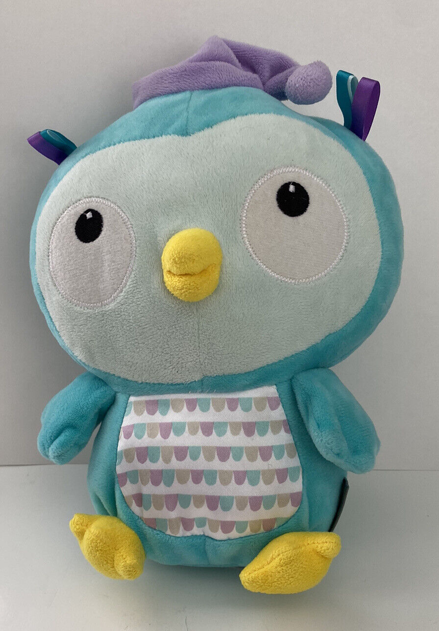 Hallmark OWL 9" Plush Teal Blue Bedtime Night Cap Satin Belly Stuffed Baby Toy
