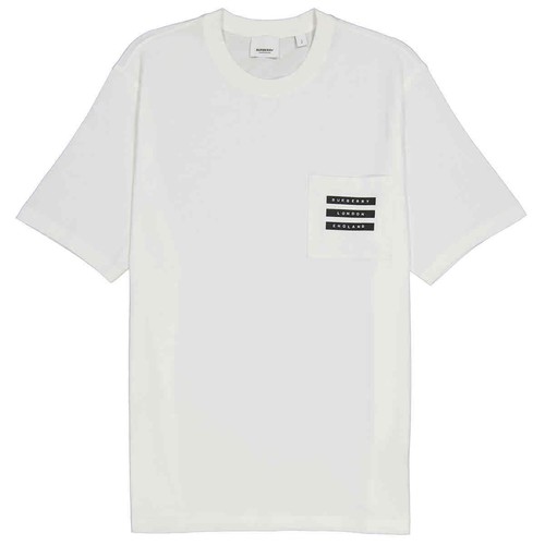 Burberry White Cotton Tape Print T 