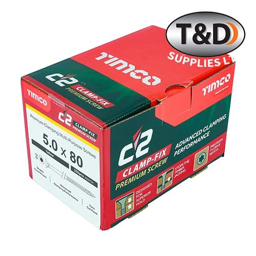 Timco C2 Clamp-Fix 5.0 x 80mm TX Drive Screws – 200 Pack – Wood, Decking&Timber