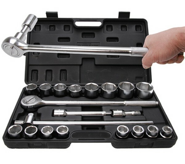 Coffret cliquet et douilles 3/4 en acier chrome-vanadium Kraftmann haute résistance