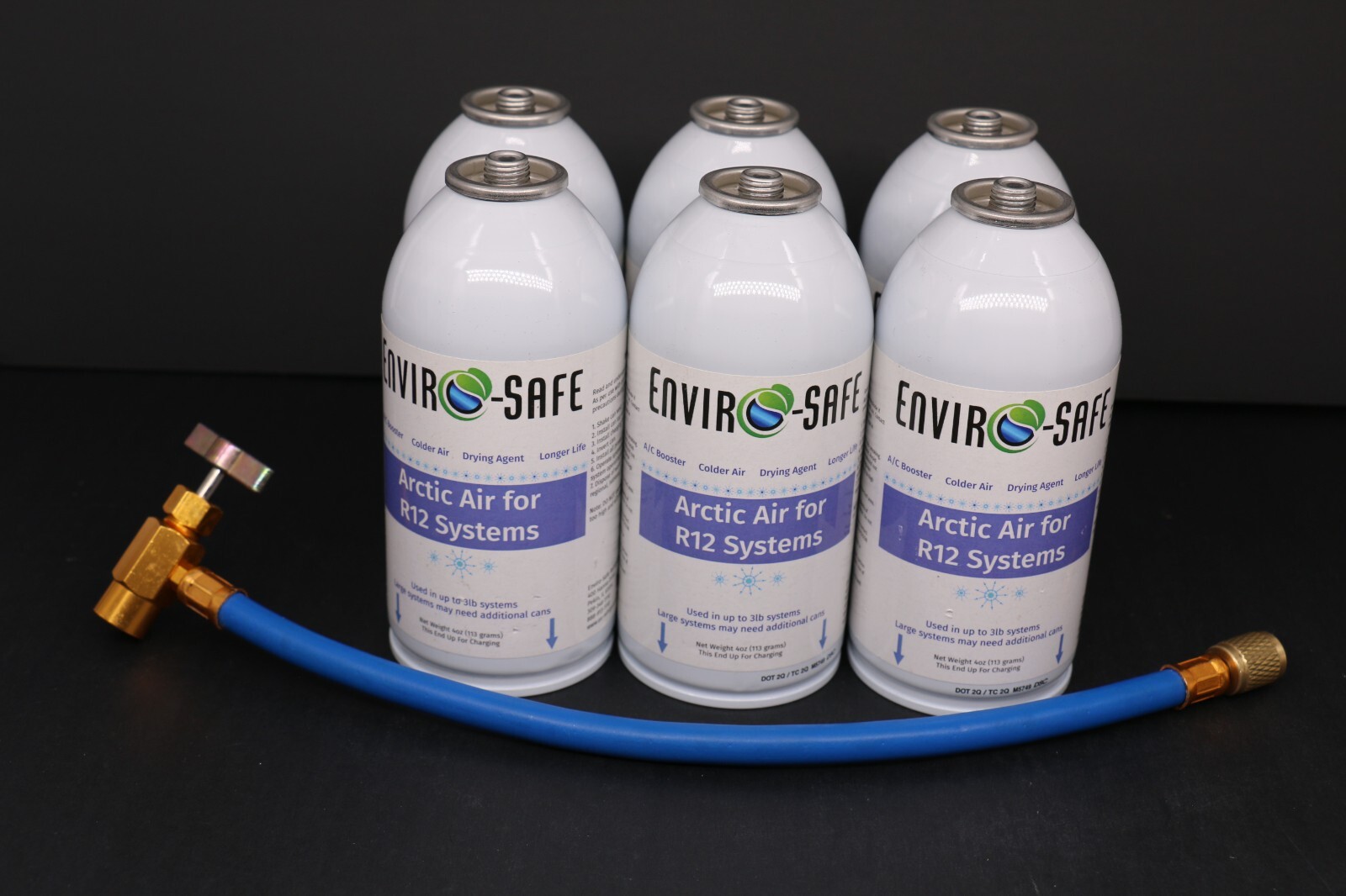 Arctic Air for R12 | 6 Cans, 1 Charging Hose EnviroSafe, 4oz | Get Colder Air!