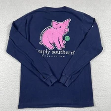 Simply Southern Shirt Womens Medium Blue Pig Dont Go Bacon My Heart Piggy Tee