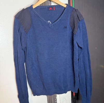 Vintage Robe di Kappa Navy Blue Commando V-Neck Sweater with Shoulder Patches M