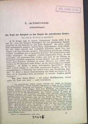 Die Wahl der Beispiele zu den Regeln der griechischen Syntax; Einzel-Abdruck aus