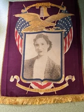 Vtg WWII Era Patriotic Banner African American Woman Portrait On Cloth RARE