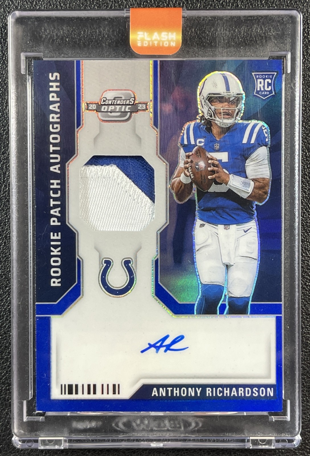 ANTHONY RICHARDSON 2023 CONTENDERS OPTIC #RPA-AR ROOKIE PATCH AUTO BLUE RC 47/50
