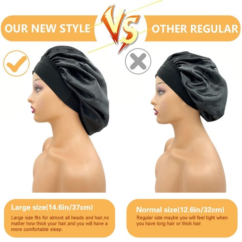 2PCS Large Satin Silk Hair Bonnet for Sleeping,Elastic Wide Band Gold,Purple - 第 4/7 張圖片