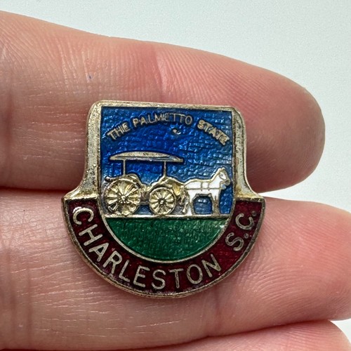 Vintage Charleston South Carolina Horse Carriage Shield Palmetto State Lapel Pin