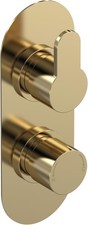Image of Concealed Twin Thermostatic Shower Valve – Brushed Brass, Anti-Scale, 0.1 bar