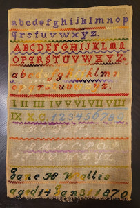 Antique Cross Stitch Sampler Jane H Wallis Aged 14 Jan 31 1870 Unframed