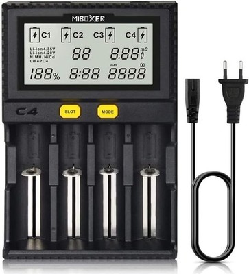4-Ladegerät für Li-Ion Ni-MH Batterien, Dualer Stromeingang, Einfach zu Bedienen
