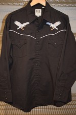 Ely Cattleman Embroidered Eagles Black Western Pearl Snap Cowboy Shirt Men's XL