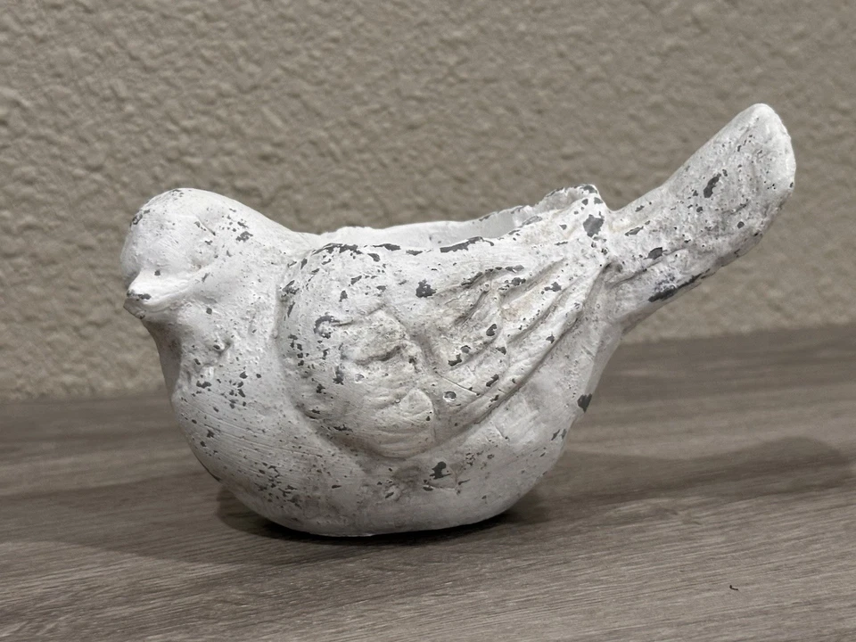 Candelabro Stone Bird Tealight Cerámica Shabby Blanco Envejecido Jardín Votivo Foto 3 de 4