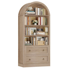 Arched Bookcase Tall Display Cabinet Shelving Unit 4 Shelves 2 Drawers Bookcase